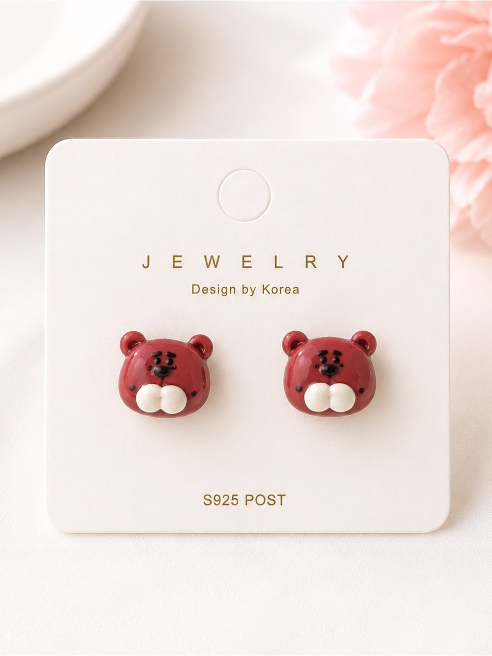 Cute Red Bear Kids Stud Earrings - S925 Post